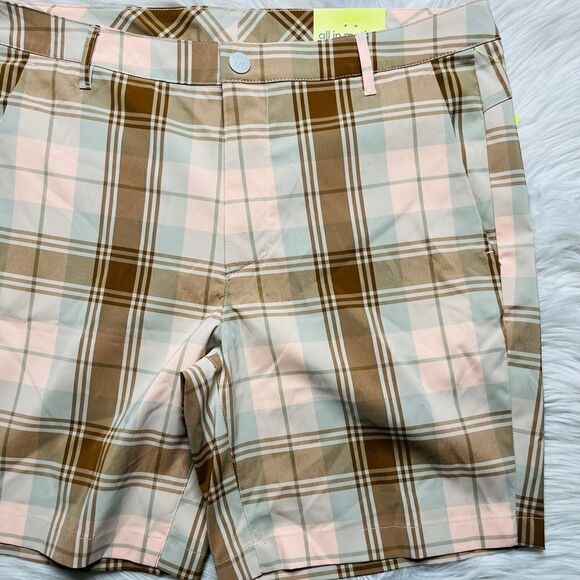 all in motion Plaid Golf Board Shorts Brown Cream Size 36 - Picture 1 of 4